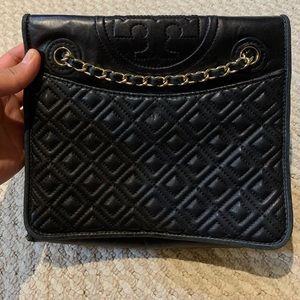 Tory Burch Black Lamb Leather Crossbody Gold Bag